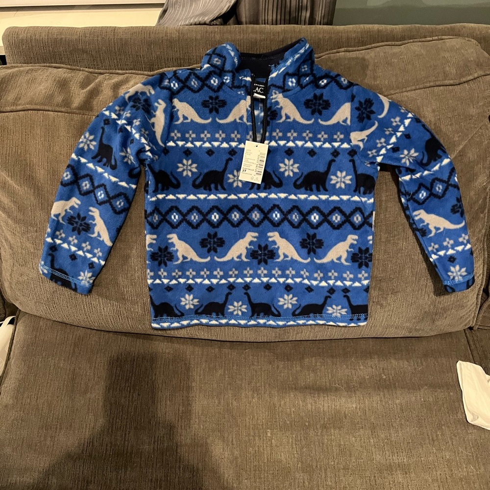 Kids Blue Dinosaur Fleece Pullover 3T